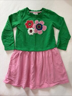 Hanna Andersson Green Top with Pink Skirt & Floral Appliqués 120 cm size 6/7
